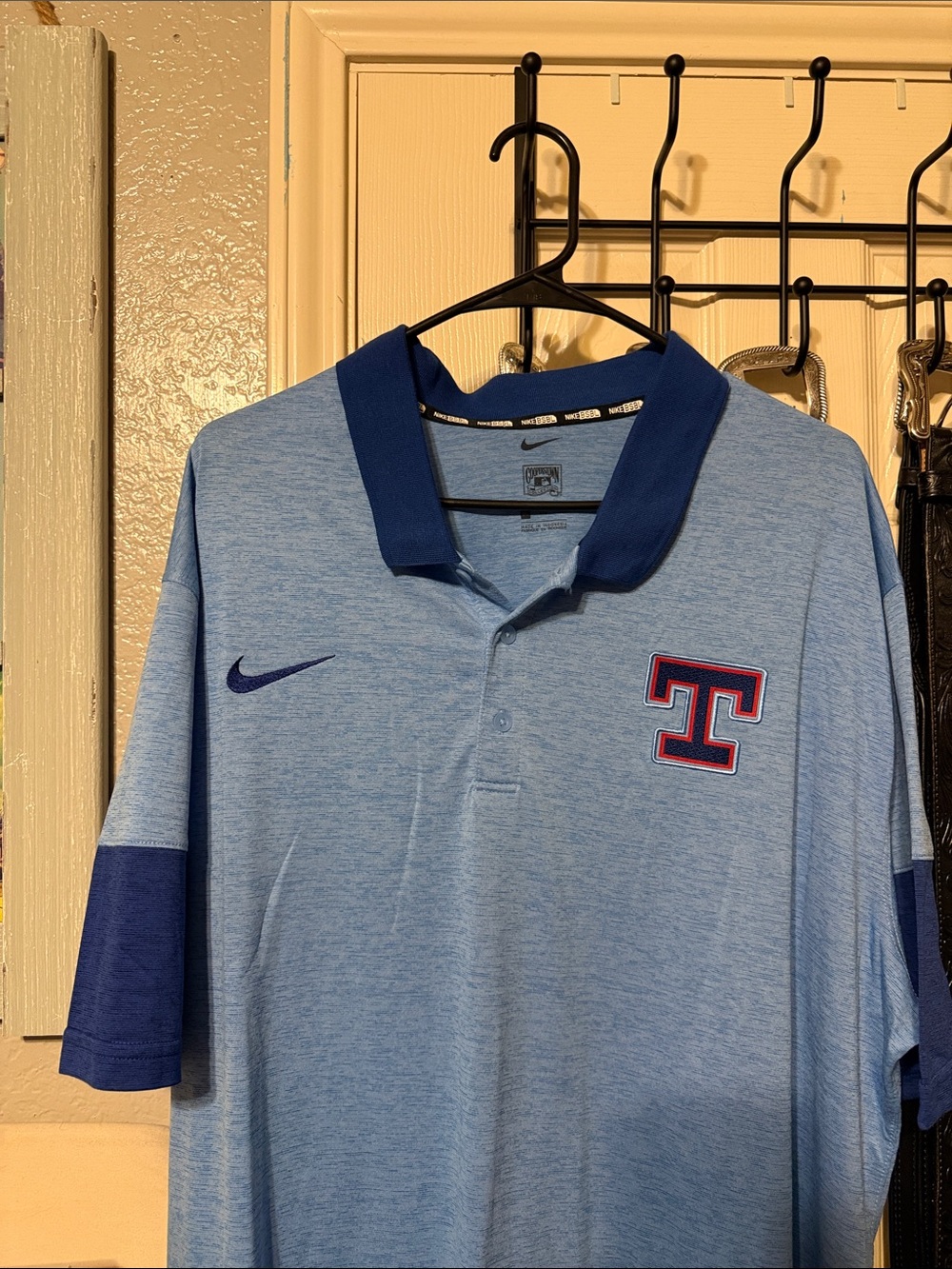 Nike Light Blue Polo with Dark Blue Collar and Sleeve Panels - Team T Patch